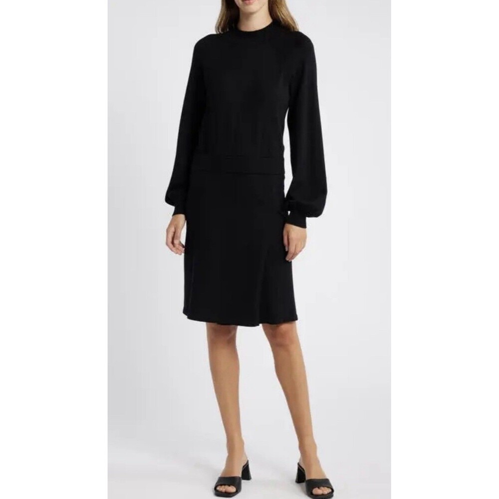 Sam Edelman Two-Piece Look Black Long Sleeve Knee Sweater Dress Size XL NWOT